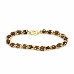 Handmade Bracelet of Rudraksha Beads Pinjara in Golden Brass