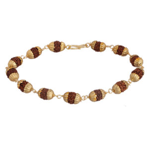 100% Natural Rudraksha, Handmade Premium Bracelet of Rudraksha Beads in Golden Brass