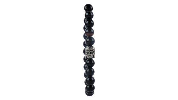 Black Onyx Agate Beads Bracelet with Buddha Head