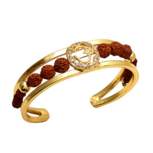 Gold Plated Om Design Rudraksha cuff Kada, Bangle, Bracelet