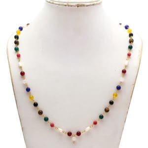 Agate Beads Navratna Necklace/Mala 8mm