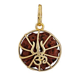 5 Face Original Rudraksha Trishul om Locket Pendant Golden Brass Casting