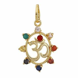 Designer Ethnic Wear Synthetic Navratan/Navgrah Brass Flower Shape Locket Charm