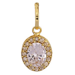 Oval American Diamond Fashion Pendant Golden Color Brass Casting Synthetic Gems