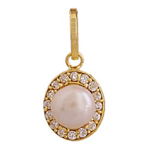 Oval Original Pearl/ Moti Fashion Pendant Golden Color Brass Casting Charms