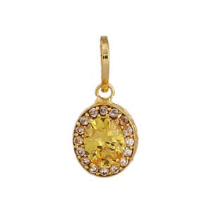 Oval Yellow Sapphire Fashion Pendant Golden Color Brass Casting Synthetic Gems