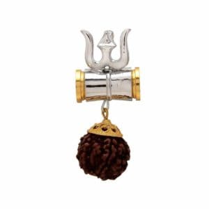 Original Rudraksha Damru Trishul Pendant, Shiv Shakti Kavach Charms Brass Metal