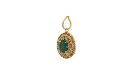 Designer Rhodium Gold Plated Zircon Synthetic Panna Emerald Pendant