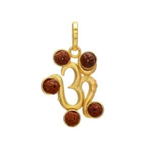 Designer Party Wear Gold Plated Brass Om with Five Rudraksha Locket/Pendant