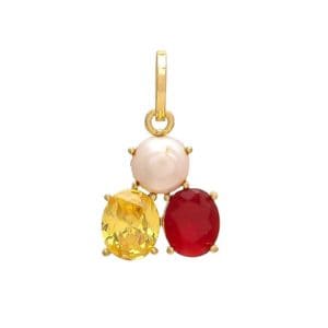 Real Pearl Synthetic Yellow Sapphire & Ruby Stone Pendant/Locket for Men & Women