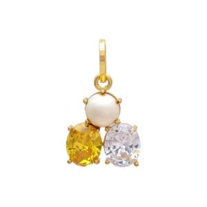 Synthetic Pearl Synthetic Zircon Stone & Yellow Sapphire Pendant/Locket for Men and Women