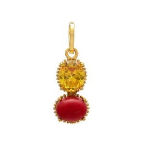 Synthetic Yellow Sapphire & Coral Stone Pendant/Locket for Men & Women