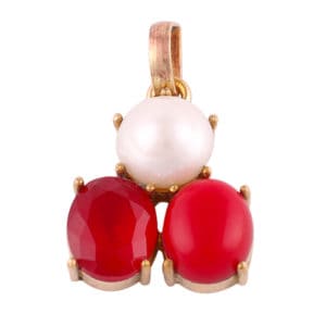 Pearl Coral & Ruby Stone Pendant Gold Plated