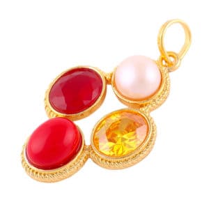 Pearl Yellow Sapphire Coral Ruby Stone Pendant Gold Plated
