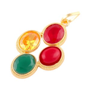 Ruby Coral Emerald & Yellow Sapphire Stone Pendant Gold Plated