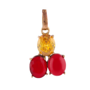 Yellow Sapphire Coral & Ruby Stone Pendant Gold Plated