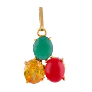 Emerald Red Coral and Yellow Sapphire Stone Pendant Gold Plated