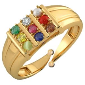 Navratna Ring for Men & Women, Gold Plated Adjustable Ring
