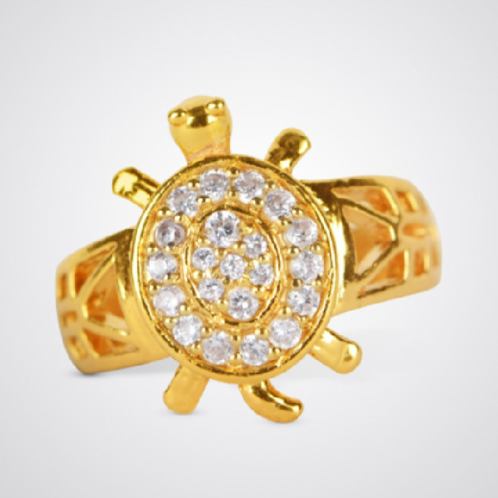 Meru Tortoise Ring/ Turtle Ring/ Kachua Ring made in Panchdhatu Adjustable Ring with studded Zircons