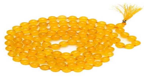 Agate Hakik Akik Mala Yellow 108+1 Beads Jap Japa Mala- 6mm