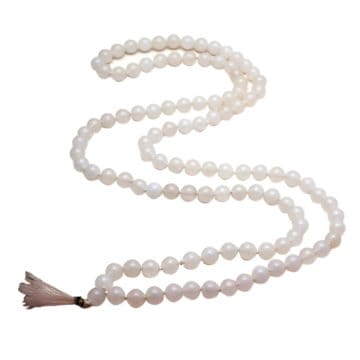 Agate Hakik Akik Mala 108+1 Beads Jap Japa Mala- 6mm, White