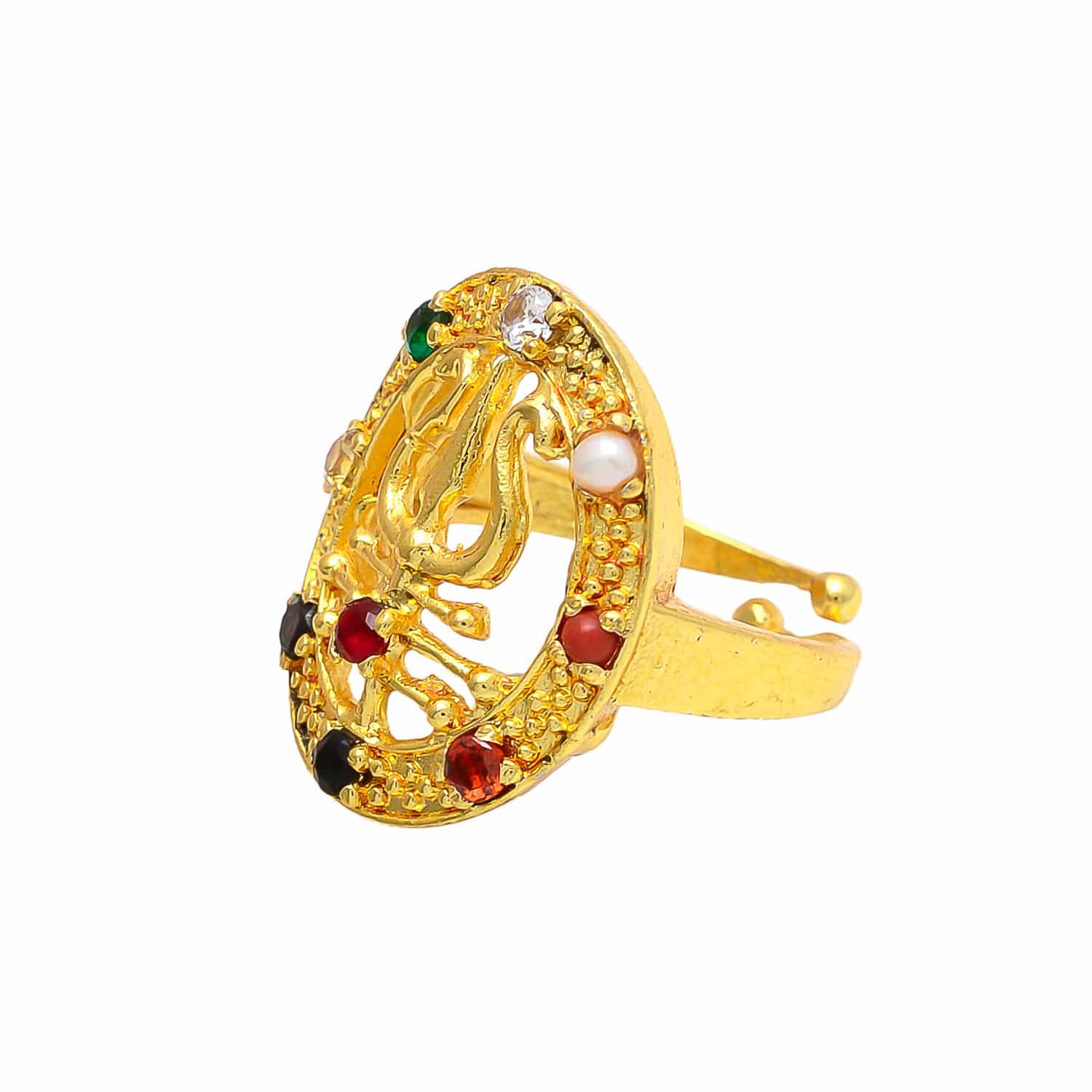 Navratan Trishul Lord Shiva Ring Gold Plated Adjustable Ring for Men & Women