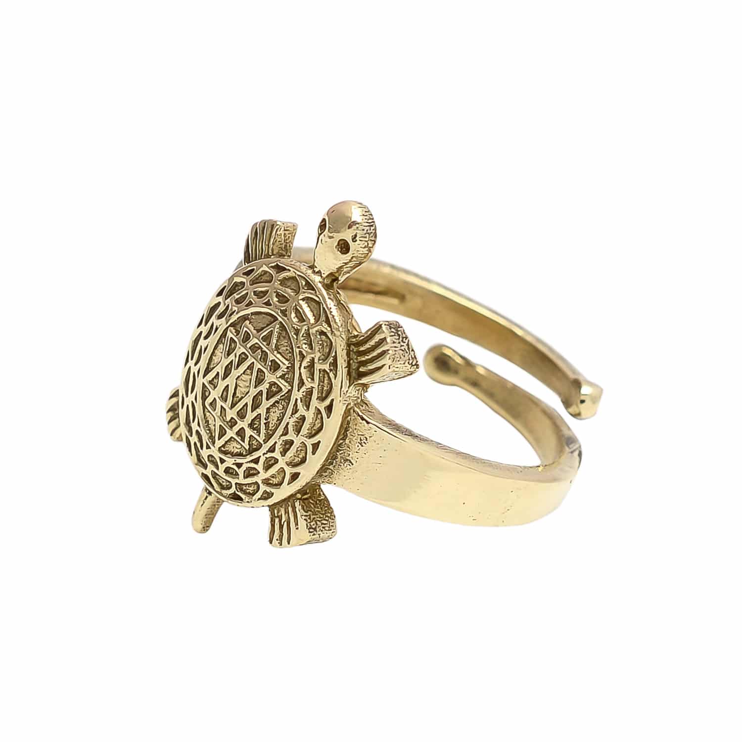 Gold Plated Panchdhatu Metal Good Luck Tortoise Shree Yantra Ring for Men & Women