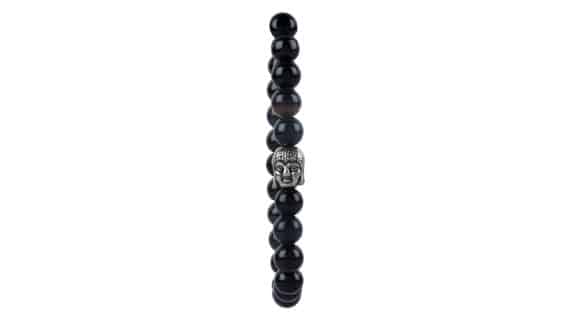 Black Onyx Agate Beads Bracelet with Buddha Head