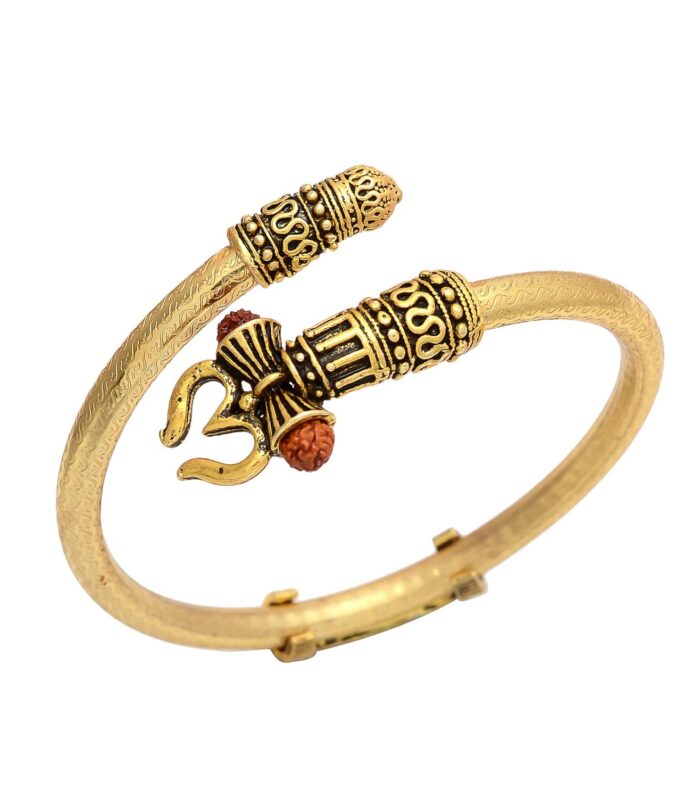 Trishul Damru OM Rudraksha Gold Plated Mahakal Navaratri Special Kada Bracelet