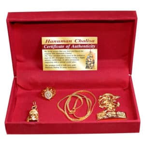 Hanuman Chalisa Yantra Locket, Chalisa Printed Optical Lens with Chain and 24K Gold Plated Pendant, Kachua Ring, Brass Hanuman Statue for Men/Women
