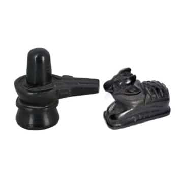 Black Stone Lord Shiva Shivling Idol 5x6cm and Nandi Ji Idol 4x4cm (Black, Small)