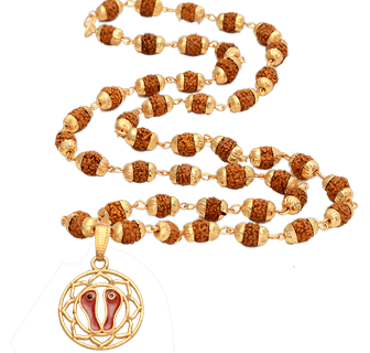 Buy 5 Face Rudraksha Mala With Charan Paduka Locket