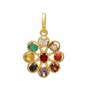 Designer Party Wear Synthetic Navratan Stone Brass Flower Shape Locket/Charm
