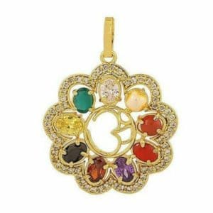 Designer Synthetic Navratan Brass Flower Shape Locket pearl
