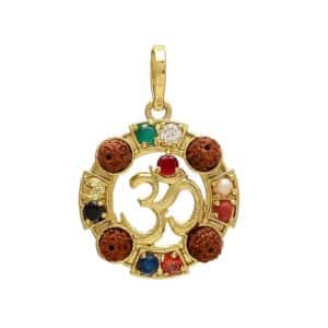 Designer Synthetic Navratan/Navgrah Brass Om Round Shape Locket/Pendant