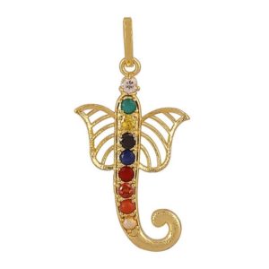 Designer Party Wear Synthetic Navratan/Navgrah Brass Ganesha Shape Locket/Pendant