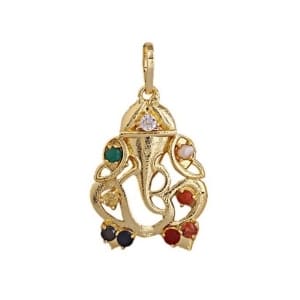Designer Party Wear Synthetic Navratan/Navgrah Brass Ganesha Shape Locket/Pendant