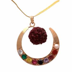Navratan Moon Shape Pendant with Rudraksha