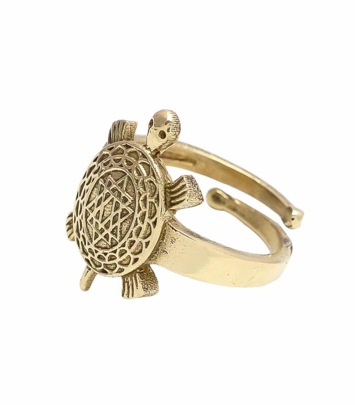 Gold Plated Panchdhatu Metal Good Luck Tortoise Shree Yantra Ring for Men & Women